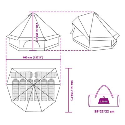 Tente Tipi 8 personne Bleu taffetas vidaXL