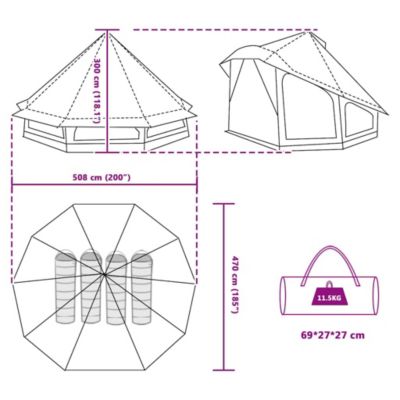 Tente Tipi avec toit Bleu 508 x 470 x 300 cm taffetas vidaXL