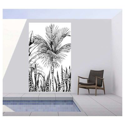 Tenture murale extérieure imprimée JUNGLE NOIR ET BLANC, H.2 x L.1.2 m, Made in France par Scenolia