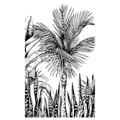 Tenture murale extérieure imprimée JUNGLE NOIR ET BLANC, H.2 x L.1.2 m, Made in France par Scenolia