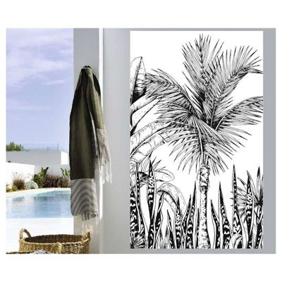 Tenture murale extérieure imprimée JUNGLE NOIR ET BLANC, H.2 x L.1.2 m, Made in France par Scenolia
