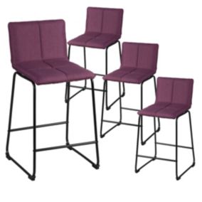 TEODORE - Lot de 4 Tabourets de Bar Tissu Violet