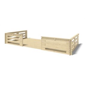 Terrasse en bois avec balustrade pour abri en bois - 18m2 - 6m x 3m - couleur: naturel - DOM558