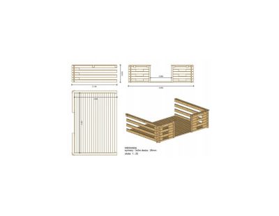 Terrasse en bois avec balustrade pour abri en bois - 6m2 - 3m x 2m - couleur: naturel - DOM142