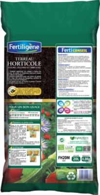 Terreau horticole fleurs, légumes et arbustes Fertiligène 20L