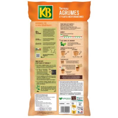 Terreau pour agrumes et plantes méditerranéennes sans tourbe 6 L KB