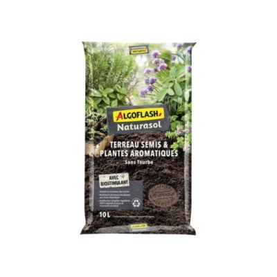 Terreau semis sans tourbe ALGOFLASH Naturasol plantes aromatiques 10 L