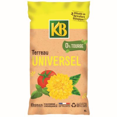 Terreau universel sans tourbe KB en sachet de 6 litres