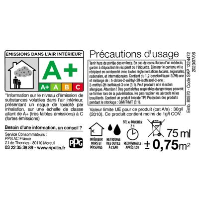 Testeur peinture blanc satin velouté Ripolin O'pur 75 ml