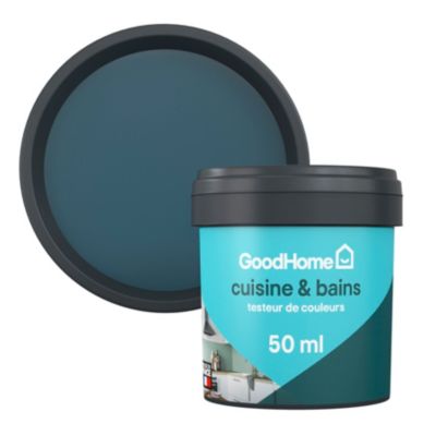 Testeur peinture cuisine et salle de bains bleu antibes satin GoodHome 50 ml