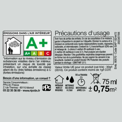 Testeur peinture gris souris satin velouté Ripolin O'pur 75 ml