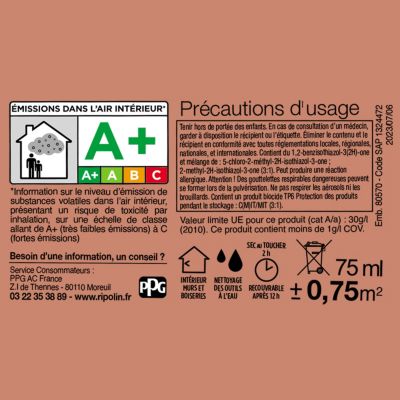Testeur peinture ocre nubie satin velouté Ripolin O'Pur 75 ml