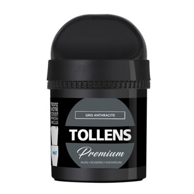Testeur peinture Tollens premium murs, boiseries et radiateurs gris anthracite mat 50ml