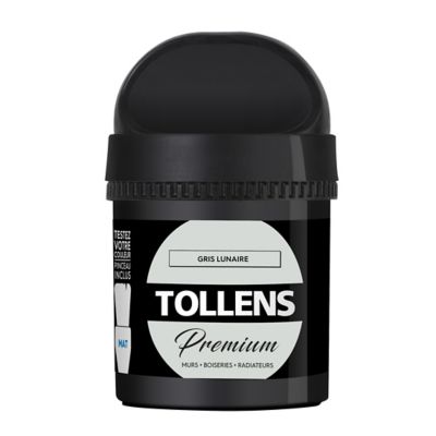 Testeur peinture Tollens premium murs, boiseries et radiateurs gris lunaire mat 50ml