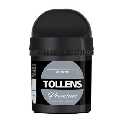 Testeur peinture Tollens premium murs, boiseries et radiateurs gris moyen mat 50ml