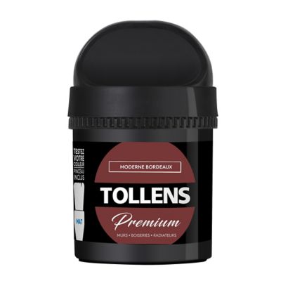 Testeur peinture Tollens premium murs, boiseries et radiateurs moderne bordeaux mat 50ml