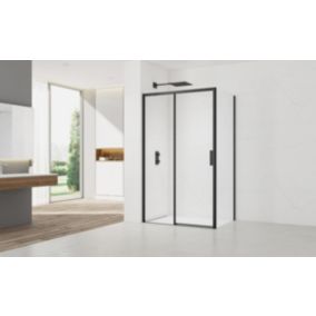 TEX BB ensemble porte coulissante/paroi 100x80cm anticalcaire avec profilés noir mat (SIKOTEXDBB100S80C)