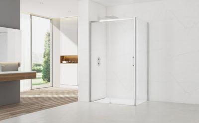 TEX BB ensemble porte coulissante/paroi 110x80cm anticalcaire avec profilés chrome brillant (SIKOTEXDBB110S80-SET)