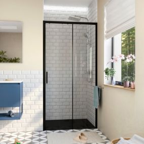 TEX BB Porte de douche 100x195cm coulissante anticalcaire avec profilés noir mat  (SATTEXDBB100CT-SET)