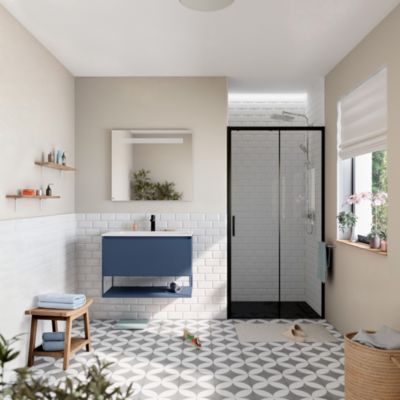 TEX BB Porte de douche 110x195cm coulissante anticalcaire avec profilés noir mat  (SATTEXDBB110CT-SET)