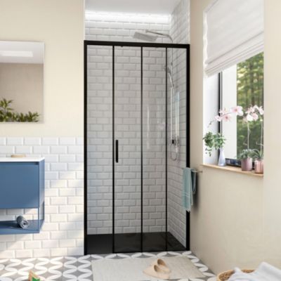 TEX BB Porte de douche 110x195cm coulissante anticalcaire avec profilés noir mat  (SATTEXDBB110CT-SET)