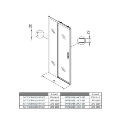 TEX BB Porte de douche 110x195cm coulissante anticalcaire avec profilés noir mat  (SATTEXDBB110CT-SET)