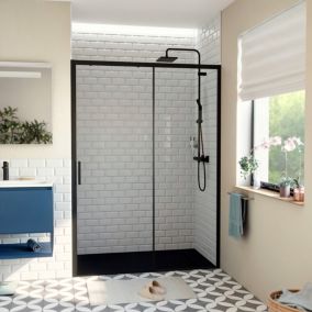 TEX BB Porte de douche 140x195cm coulissante anticalcaire avec profilés noir mat  (SATTEXDBB140CT-SET)