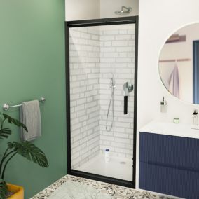 TEX-C Porte de douche 100x195cm ouverture gain de place anticalcaire avec profilés noir mat (SATTEXC100CT)