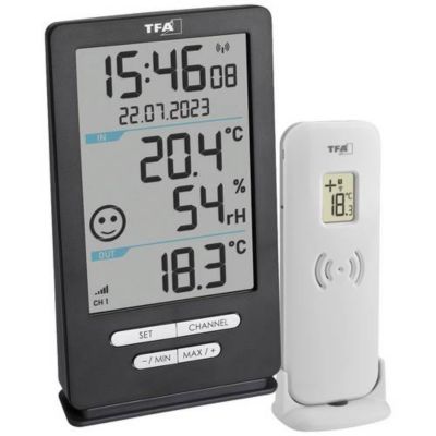 TFA Dostmann XENA HOME Thermomètre-hygromètre radio piloté, affichage numérique, anthracite
