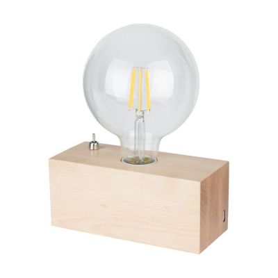 Theo Lampe de Table 1xE27 Max.25W Bois de Bouleau/Câble PVC Noir avec chargeur USB Intégré