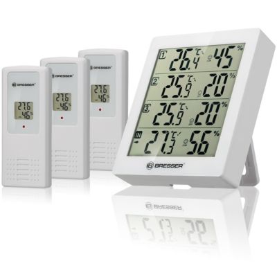 Thermo-hygromètre Bresser avec 3 capteurs sans fil, 4 points de mesure température et humidité, indicateur climat intérieur/extéri