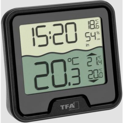 Thermomètre de piscine sans fil Marbella TFA Dostmann noir, capteur flottant 110 mm, récepteur radio.