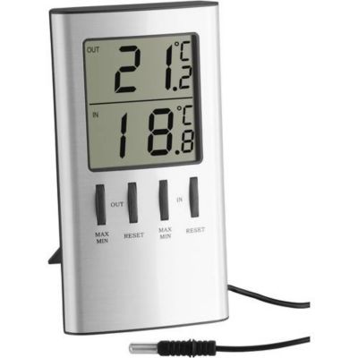 Thermomètre intérieur/extérieur TFA Dostmann 30.1027 argent métallisé - sonde 3 m, mémoire Min/Max