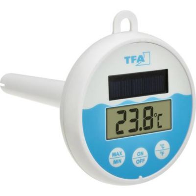 Thermomètre solaire de piscine numérique 30.1068.02 - affichage Maxi/Min, boîtier blanc/turquoise