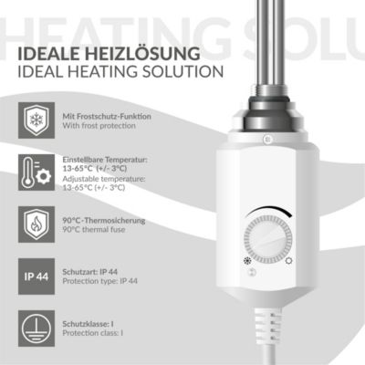 Thermoplongeur 900W Blanc pour Radiateur de Salle de Bain, avec Thermostat Régulateur de Température, Cartouche Chauffante