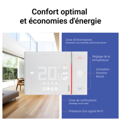 Thermostat d'ambiance connecté Smarther with Netatmo Legrand blanc en saillie