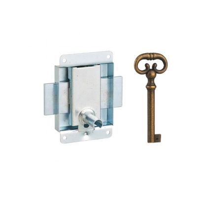 THIRARD - Serrure de meuble en applique pour porte d'ameublement, axe 25mm, 50x60mm, zingué, 1 clé - THIRARD