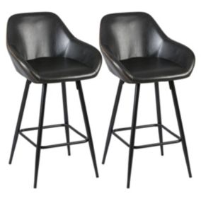 THOME - Lot de 2 Tabourets de Bar Simili Noir