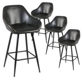 THOME - Lot de 4 Tabourets de Bar Simili Noir