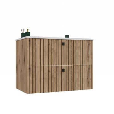 TIGO 80 2S - Meuble sous-évier - 2 tiroirs - façade rainurée -  LAVABO - 80x57x45,5 cm - Chêne Evoke