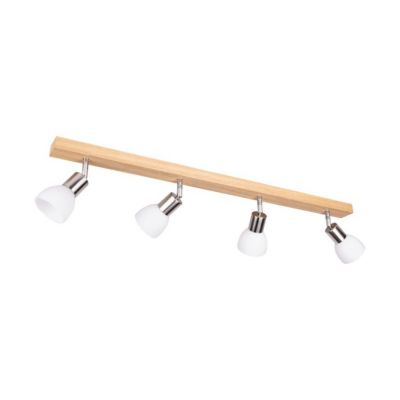 Timon Plafonnier 4xE14 Max.40W Chêne Huilé/Métal Satiné/Verre Blanc