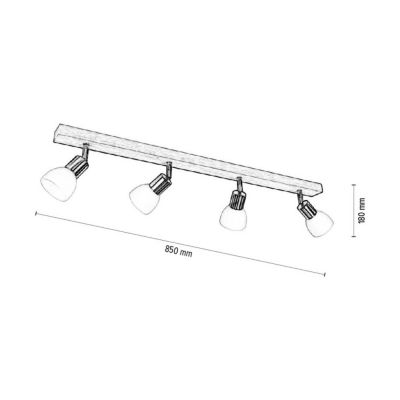 Timon Plafonnier 4xE14 Max.40W Chêne Huilé/Métal Satiné/Verre Blanc