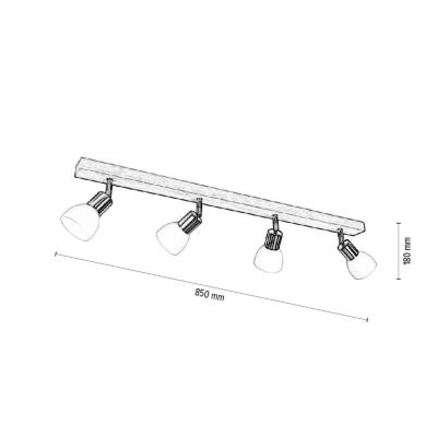 Timon Plafonnier 4xE14 Max.40W Chêne Huilé/Métal Satiné/Verre Blanc