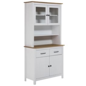 TINA - Buffet Haut 4 Portes 2 Tiroirs Bois Ciré et Blanc