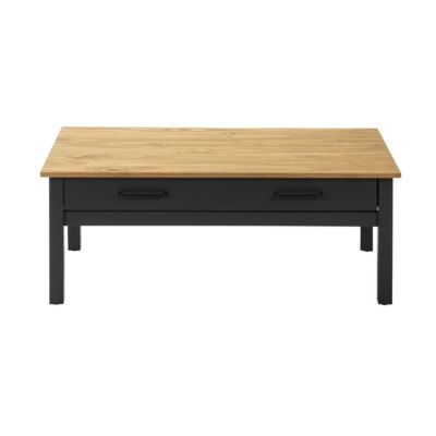 TINA - Pack Salon avec Meuble TV + Table Basse en Bois Ciré et Bleu Pétrole