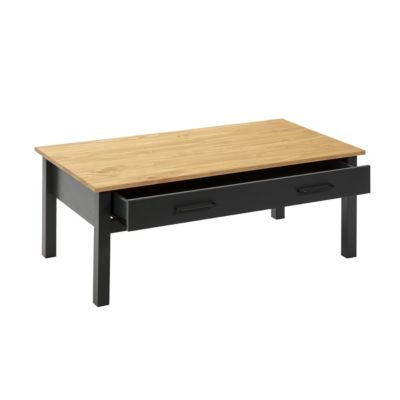 TINA - Pack Salon avec Meuble TV + Table Basse en Bois Ciré et Bleu Pétrole