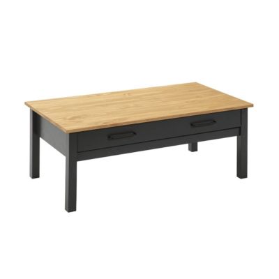 TINA - Pack Salon avec Meuble TV + Table Basse en Bois Ciré et Bleu Pétrole