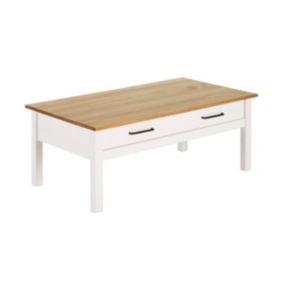 TINA - Table Basse Rectangulaire 1 Tiroir Bois Ciré et Blanc