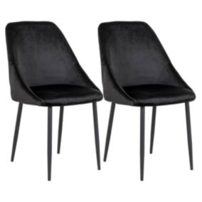 TINTO - Lot de 2 Chaises Velours Noir et Pieds Acier