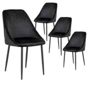 TINTO - Lot de 4 Chaises Velours Noir et Pieds Acier